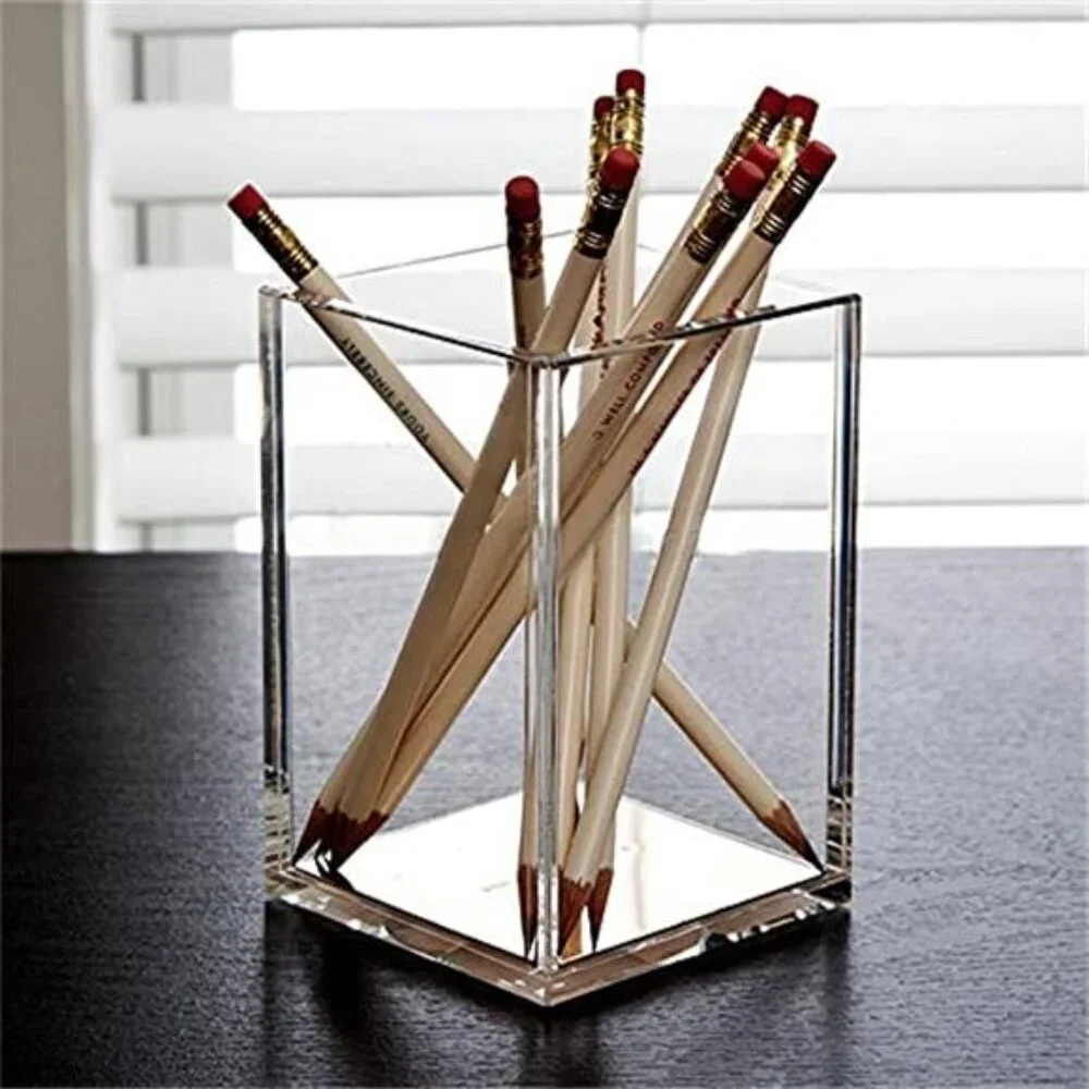 Clear Acrylic Pen Holder Pencil Cup Makeup Brush Holder Desk Organizer 2 Pack